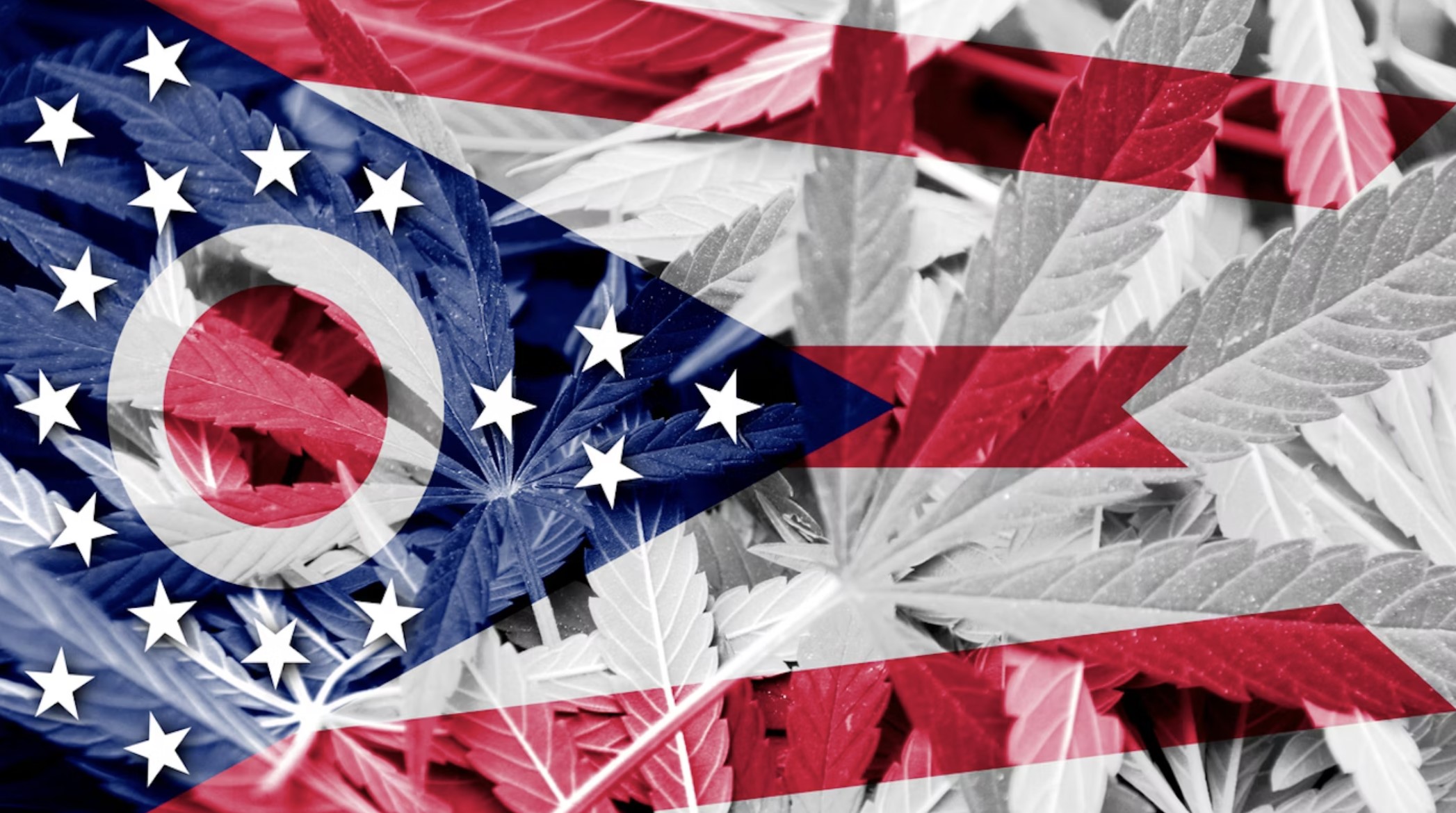 Ohio state flag with weed leaf overlay.