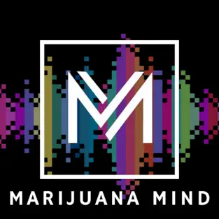 Marijuana Mind podcast logo of a pixelated, colorful representation of a radio frequency. 